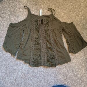 Xhilaration Olive Green Lace Cold Shoulder Blouse